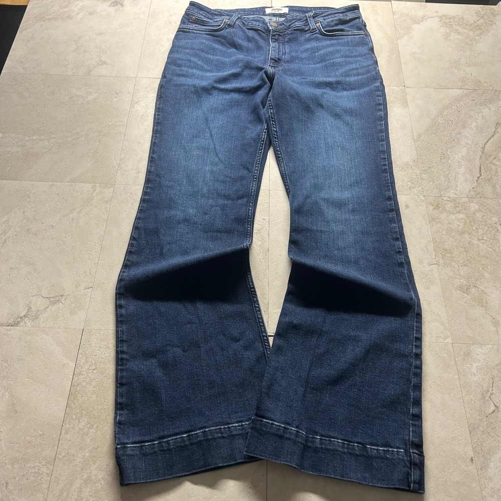 Wrangler Retro Wide Leg Flare Jeans Dark Wash Womens 14 Blue Denim 112352976 - Picture 2 of 9